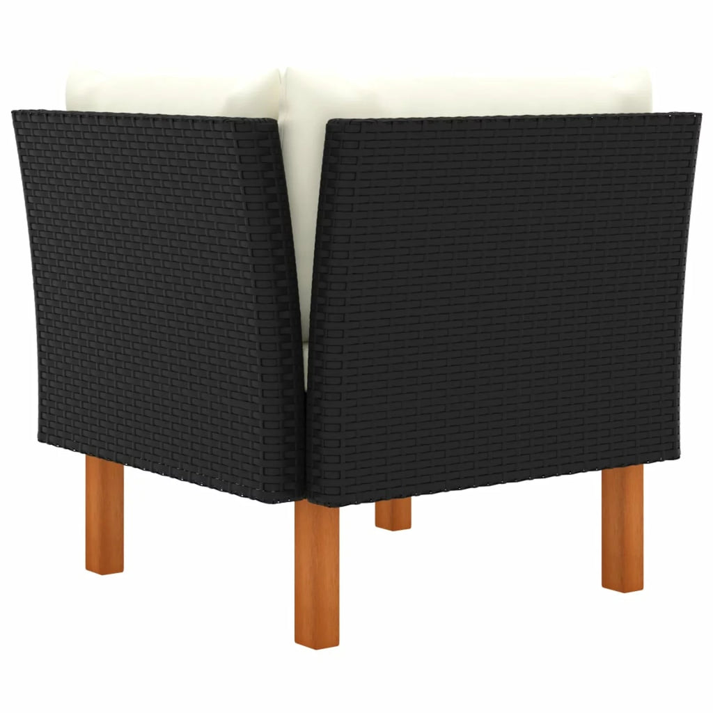 Cream White Black Poly Rattan Eucalyptus Wood Corner Sofa F177373