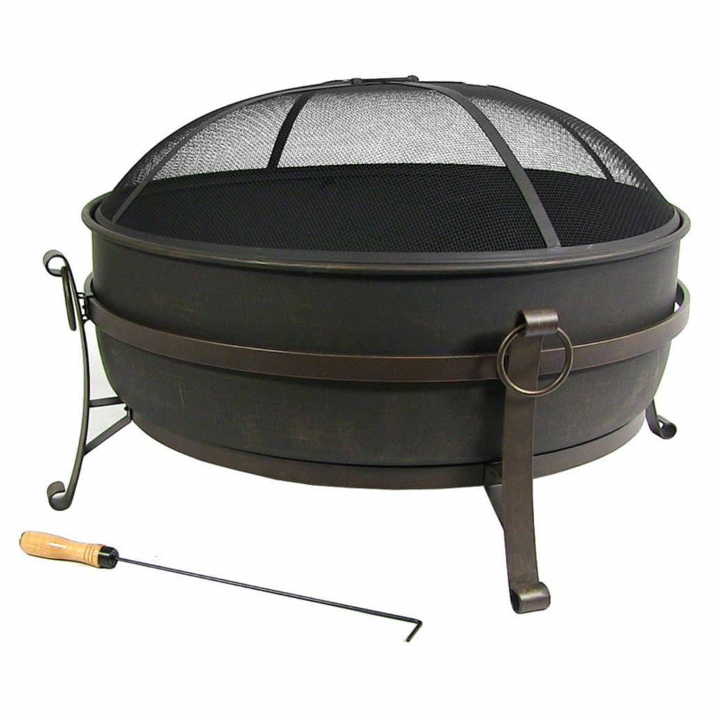 Steel Cauldron Fire Pit with Spark Screen, 34-Inch G1088
