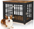 Rustic Brown and Black Wood Dog Crate with Double Doors Z4890