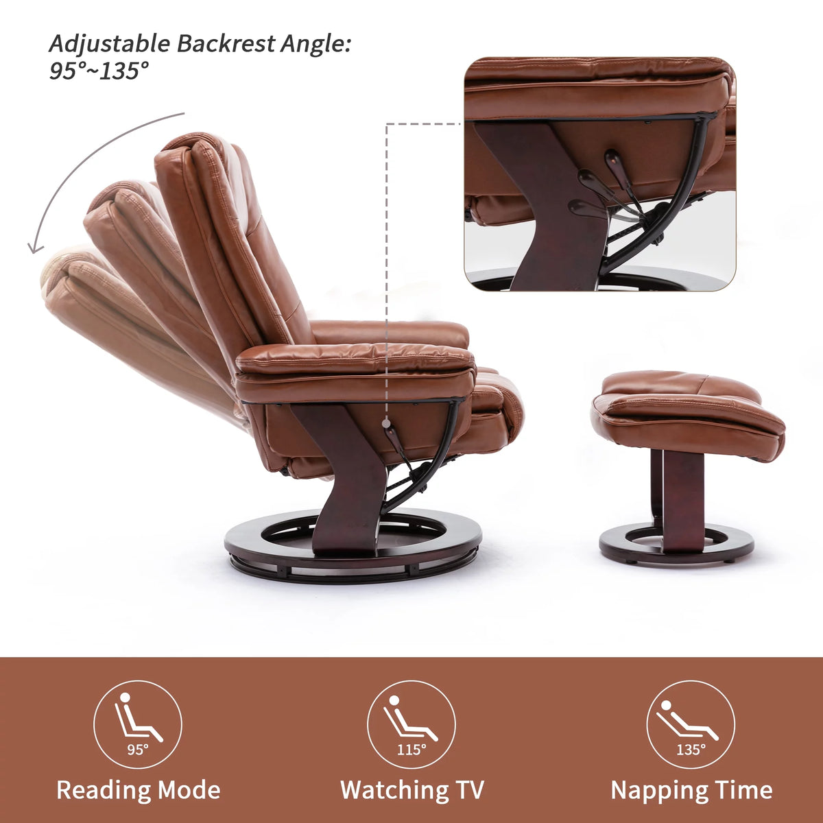Brown Faux Leather Recliner with Ottoman R50200