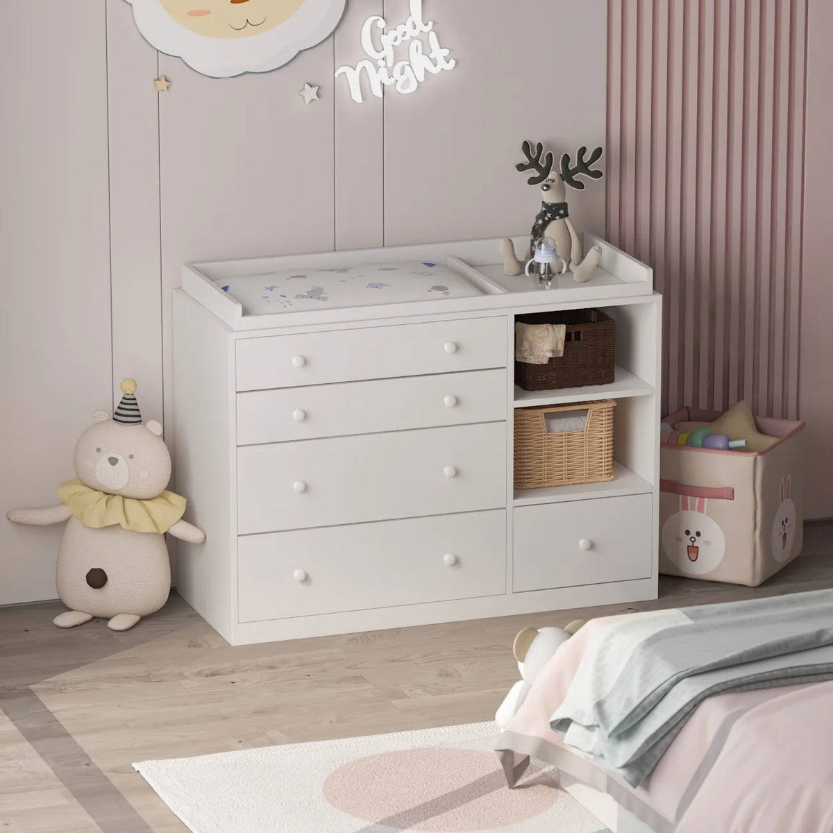 White 5 Drawer Baby Changing Table Dresser K440