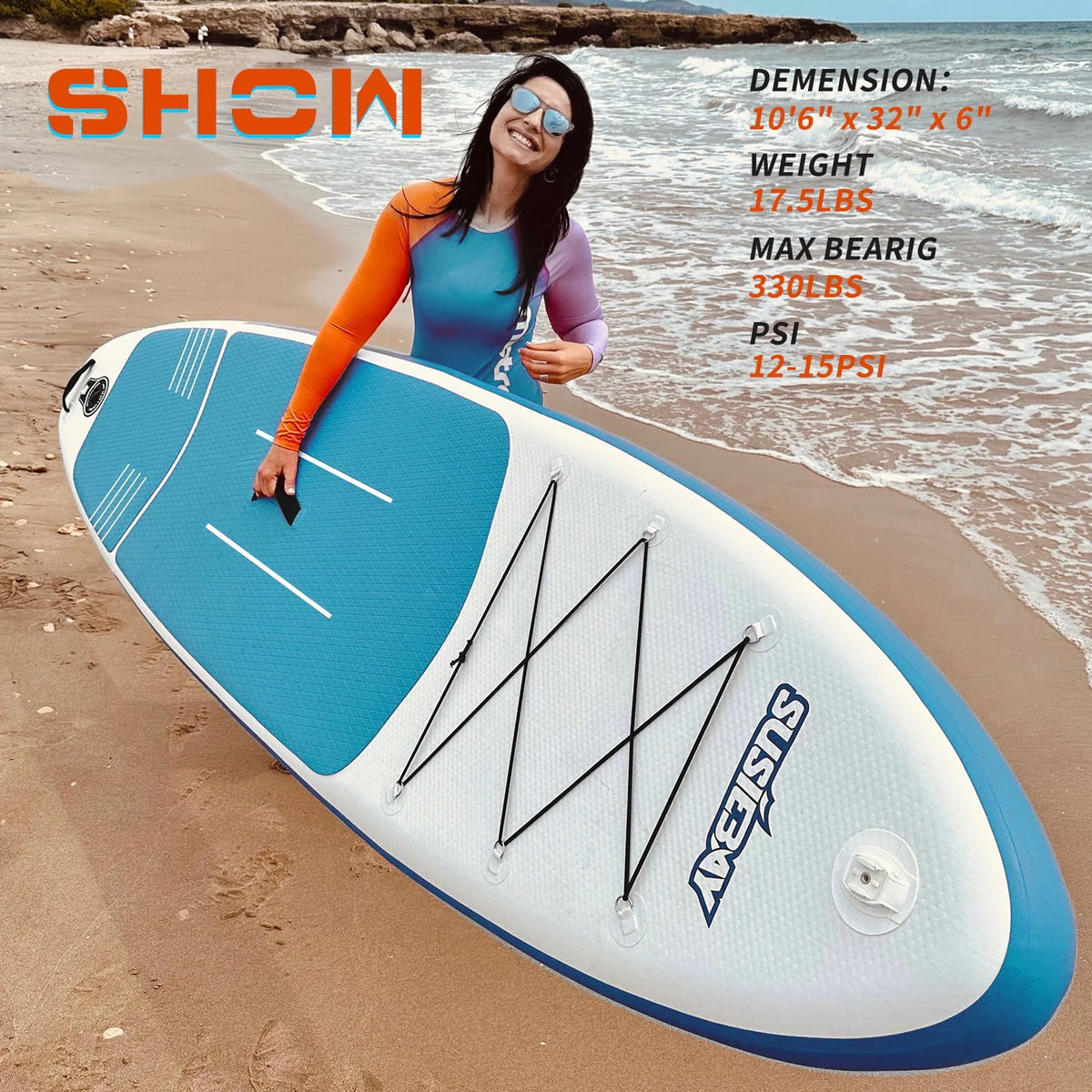 Inflatable Stand Up Paddle Board with Backpack, 10'6" 11ft Black Non-Slip Deck L188