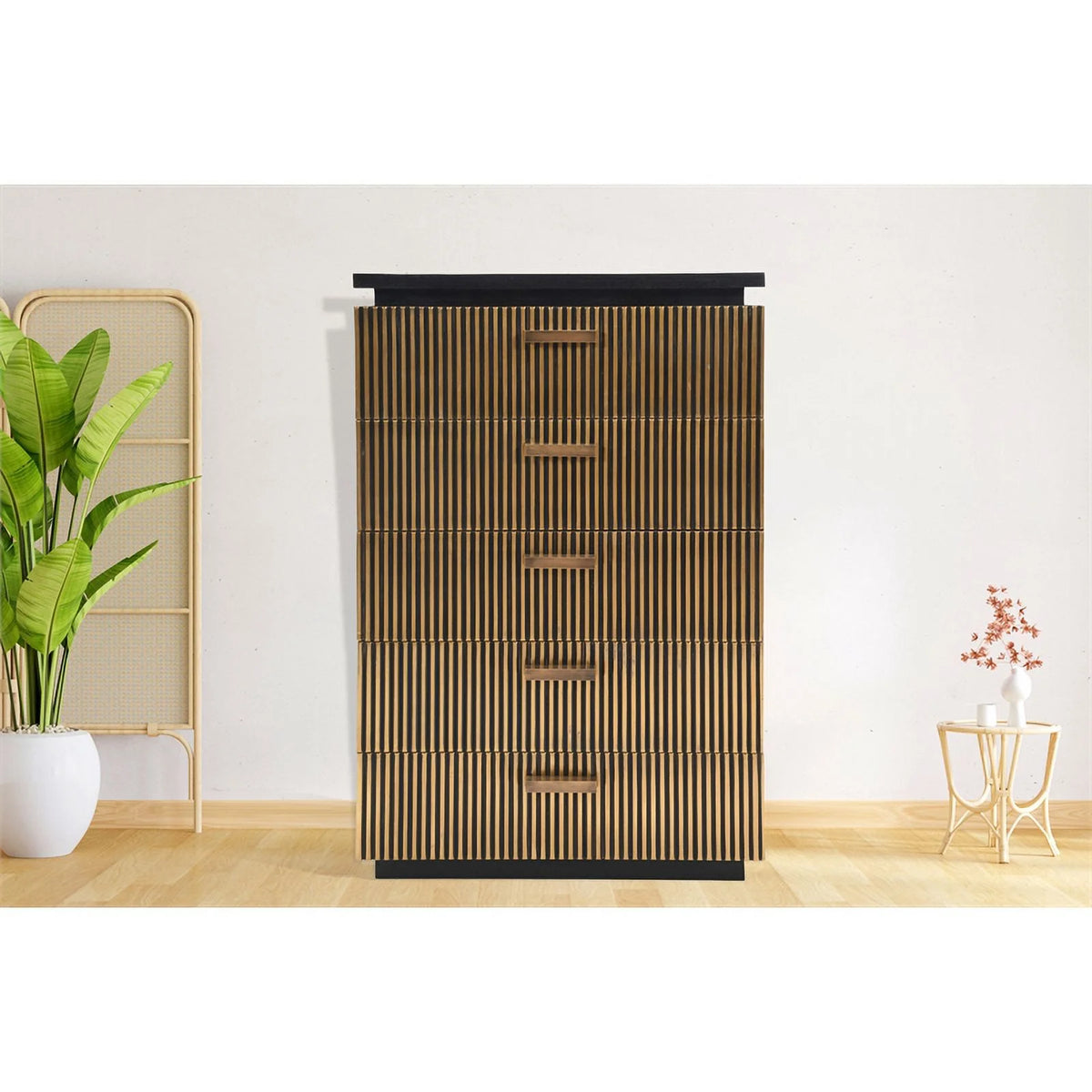 5-Drawer Wood Chest in Black/Gold T5702