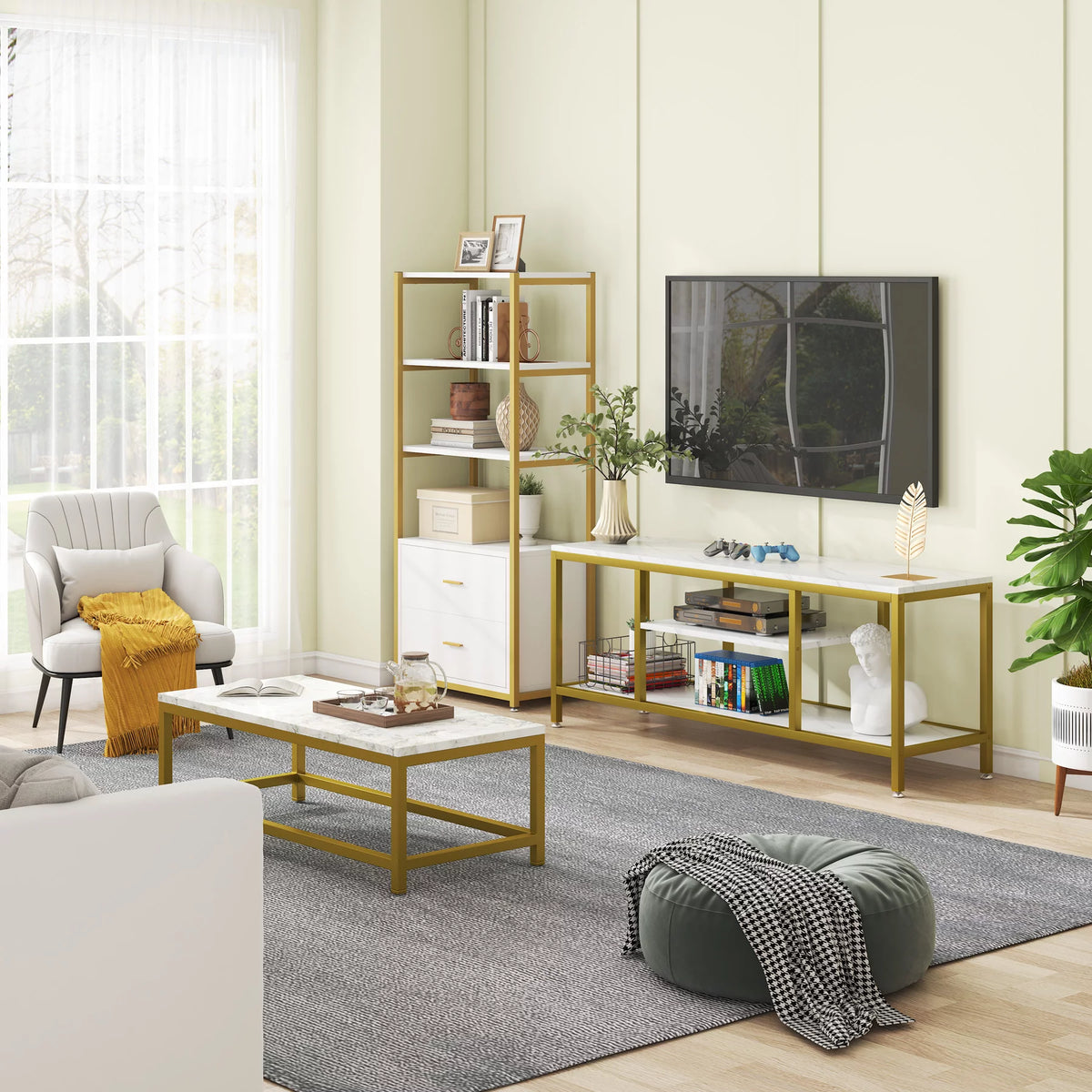 59" 3 Tier TV Stand with Open Storage Shelves B63070