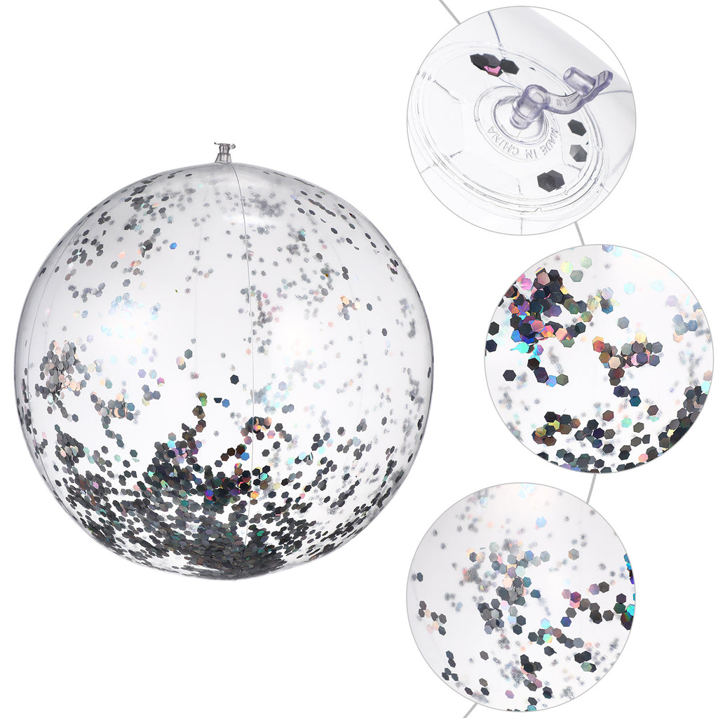 2 Pcs Glitter Confetti Inflatable Beach Balls with Air Pump F6041