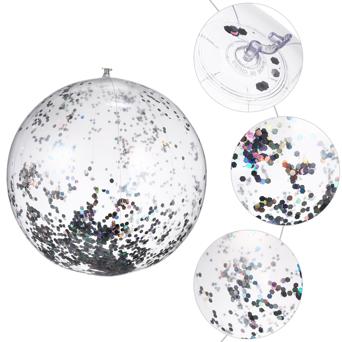 2 Pcs Glitter Confetti Inflatable Beach Balls with Air Pump F6041