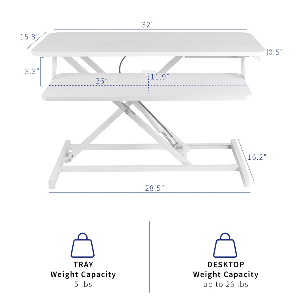 White Height Adjustable Standing Desk Monitor Riser Y898