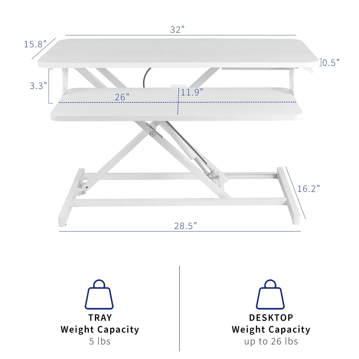 White Height Adjustable Standing Desk Monitor Riser Y898