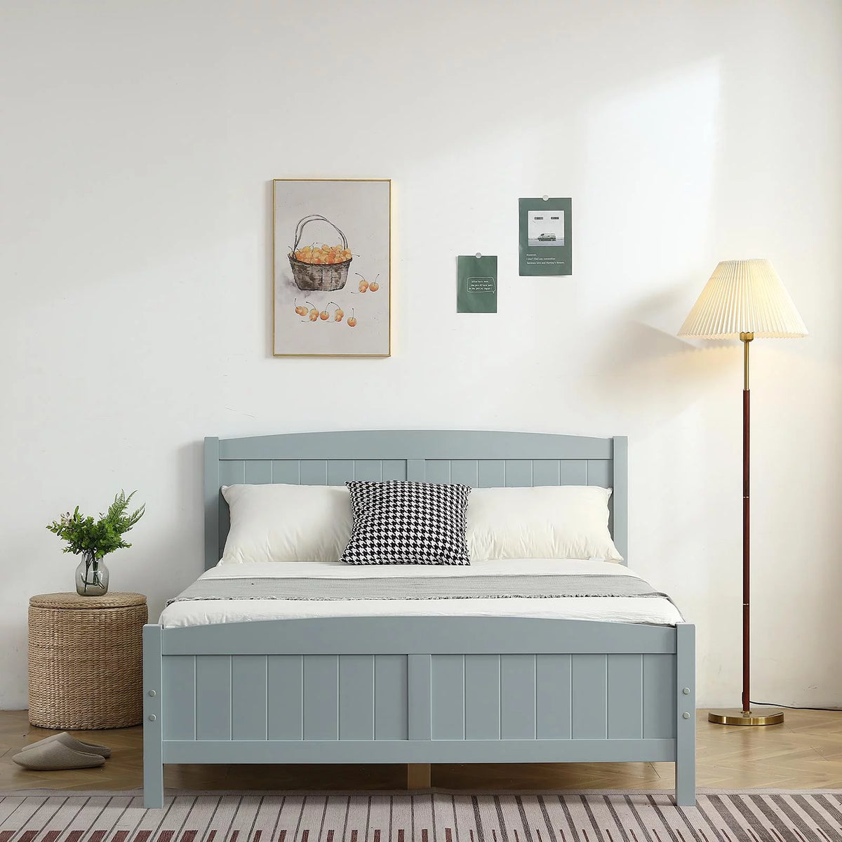 Gray Solid Pine Wood Full Bed Frame with Headboard X621