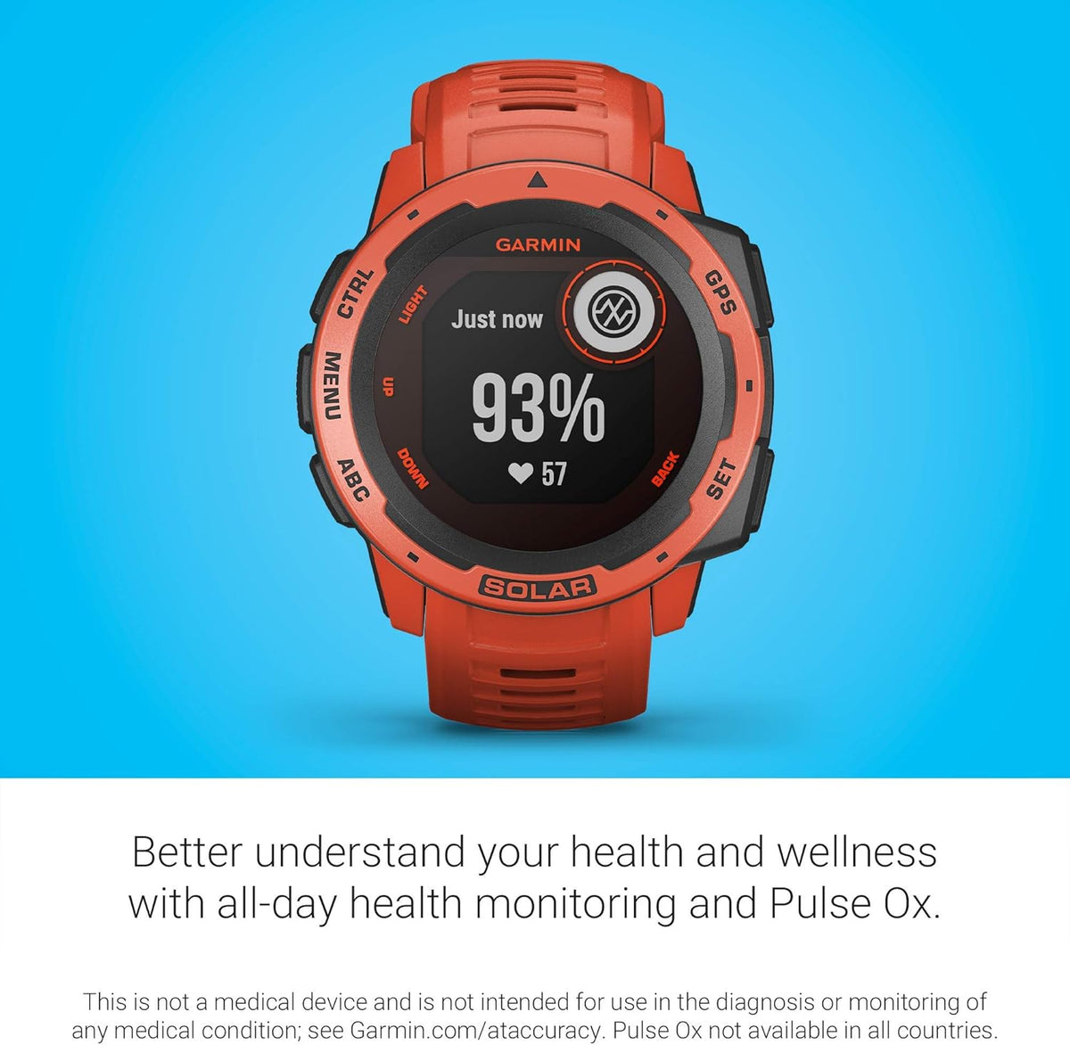 Flame Red Solar-Powered Rugged Outdoor Smartwatch I13481