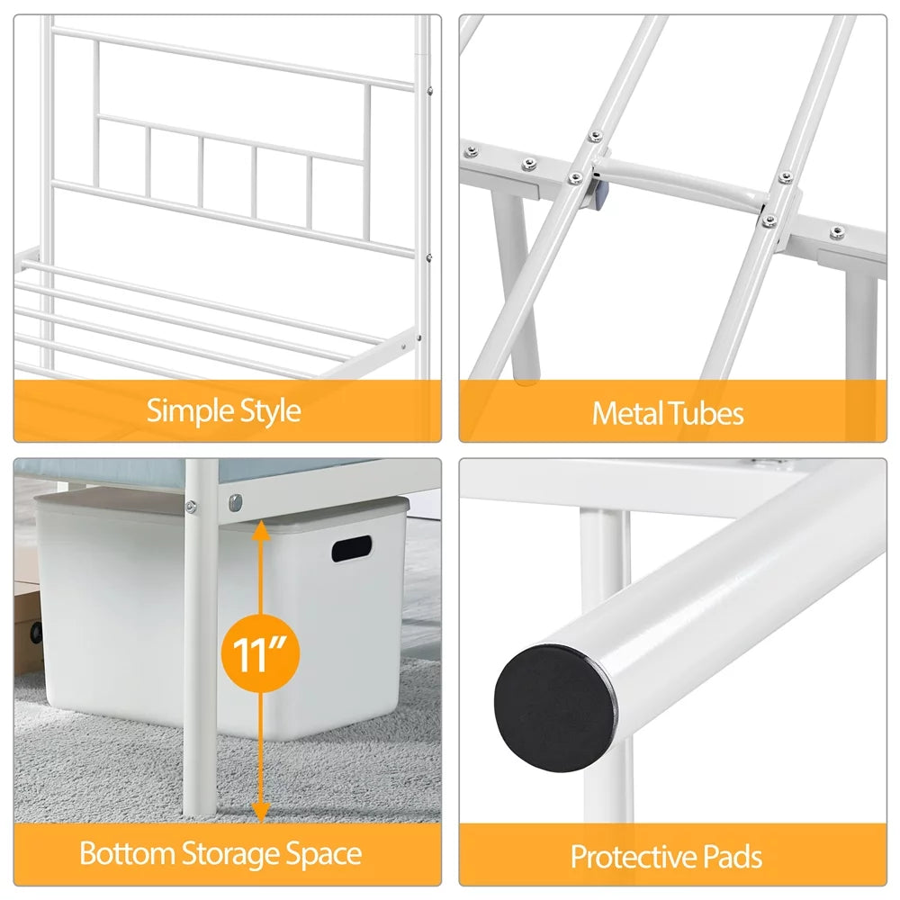 White Twin Metal Canopy Bed Frame with Headboard and Footboard L7584