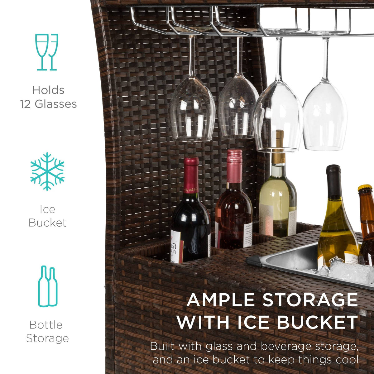 Rolling Wicker Bar Cart with Ice Bucket Y227