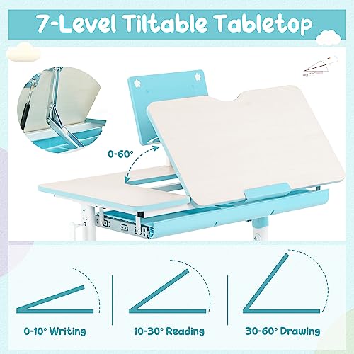 Pink Height-Adjustable Kids Desk and Chair Set with Tiltable Desktop J153214