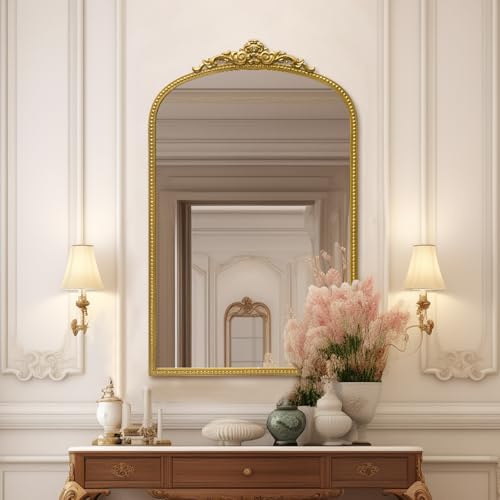 Antique Gold Arch Bathroom Mirror with Beaded Frame P378