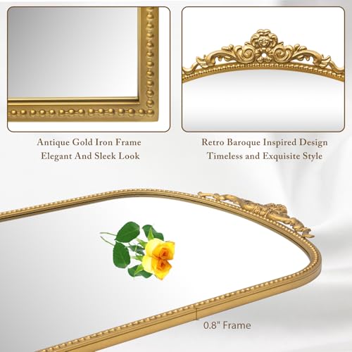 Antique Gold Arch Bathroom Mirror with Beaded Frame P378