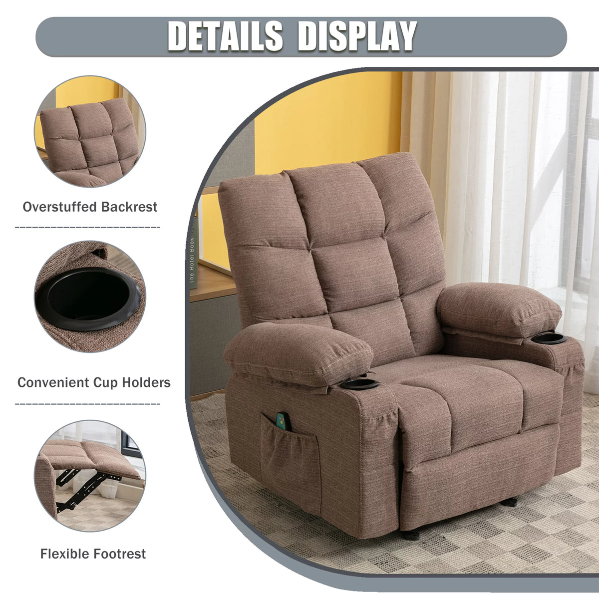 Manual Rocking Recliner Chair with 2 cup holders D2563