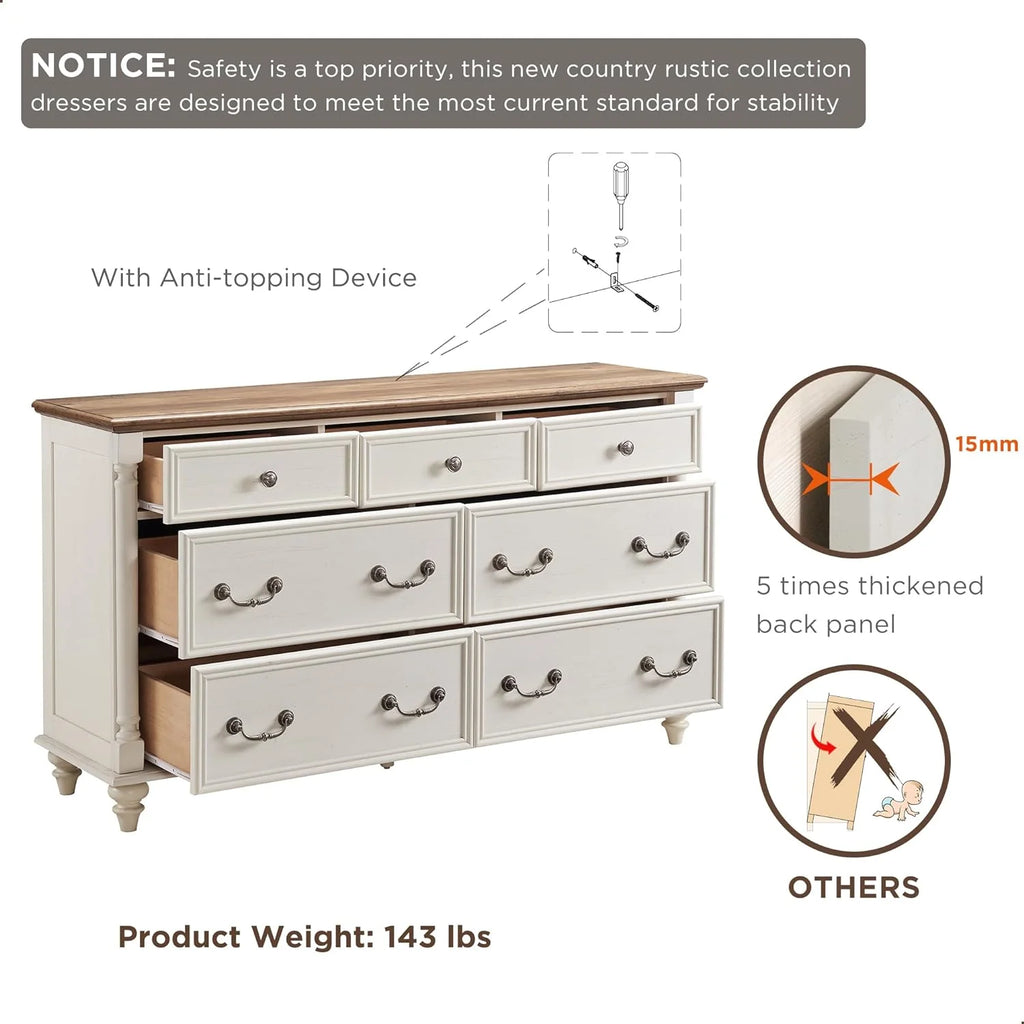 Antique White 7 Drawer Wood Dresser D409610