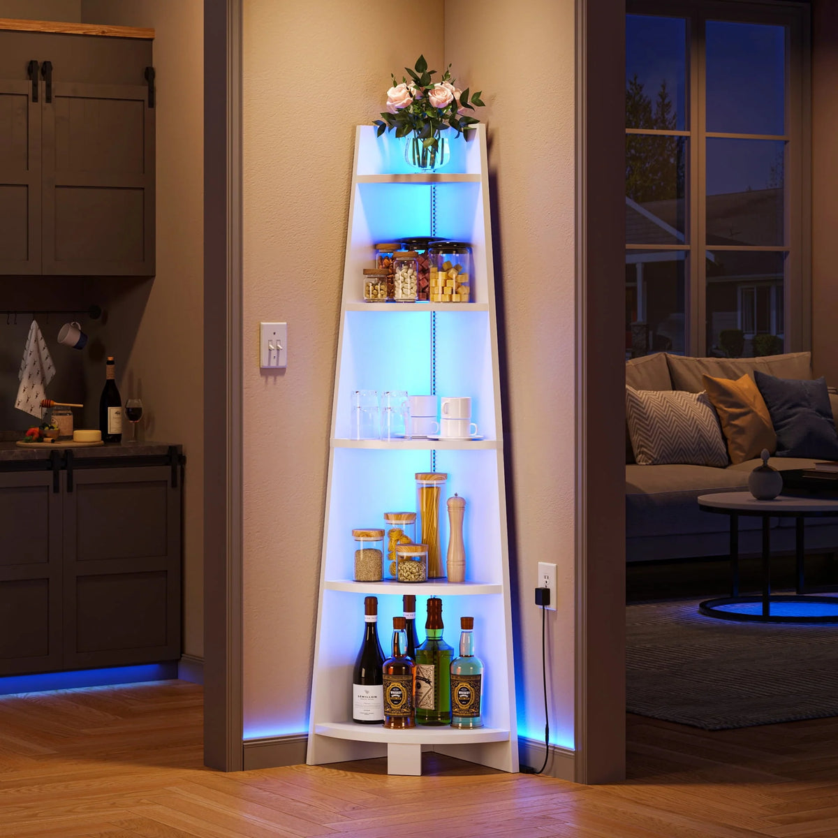 White 5 Tier Corner Shelf with Led Light C924607