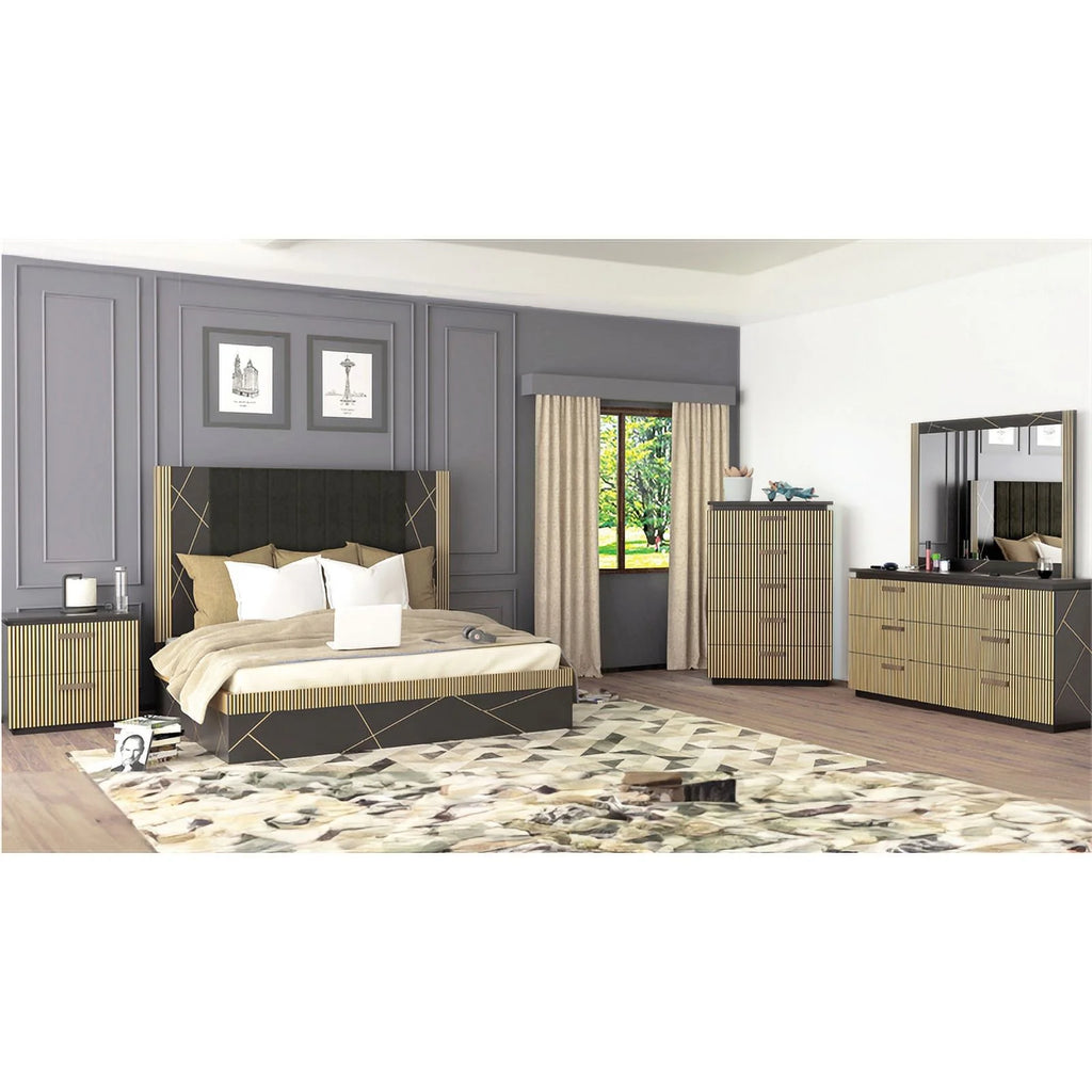 5-Drawer Wood Chest in Black/Gold T5702