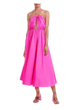 Pink Zippered Cut Out Open Back Tie Closure Sleeveless Halter Midi Fit + Flare Dress 4 T6948