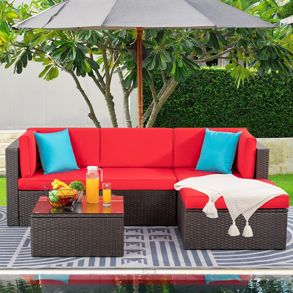 5 Pieces All-Weather PE Rattan Wicker Patio Sofa Set E34780