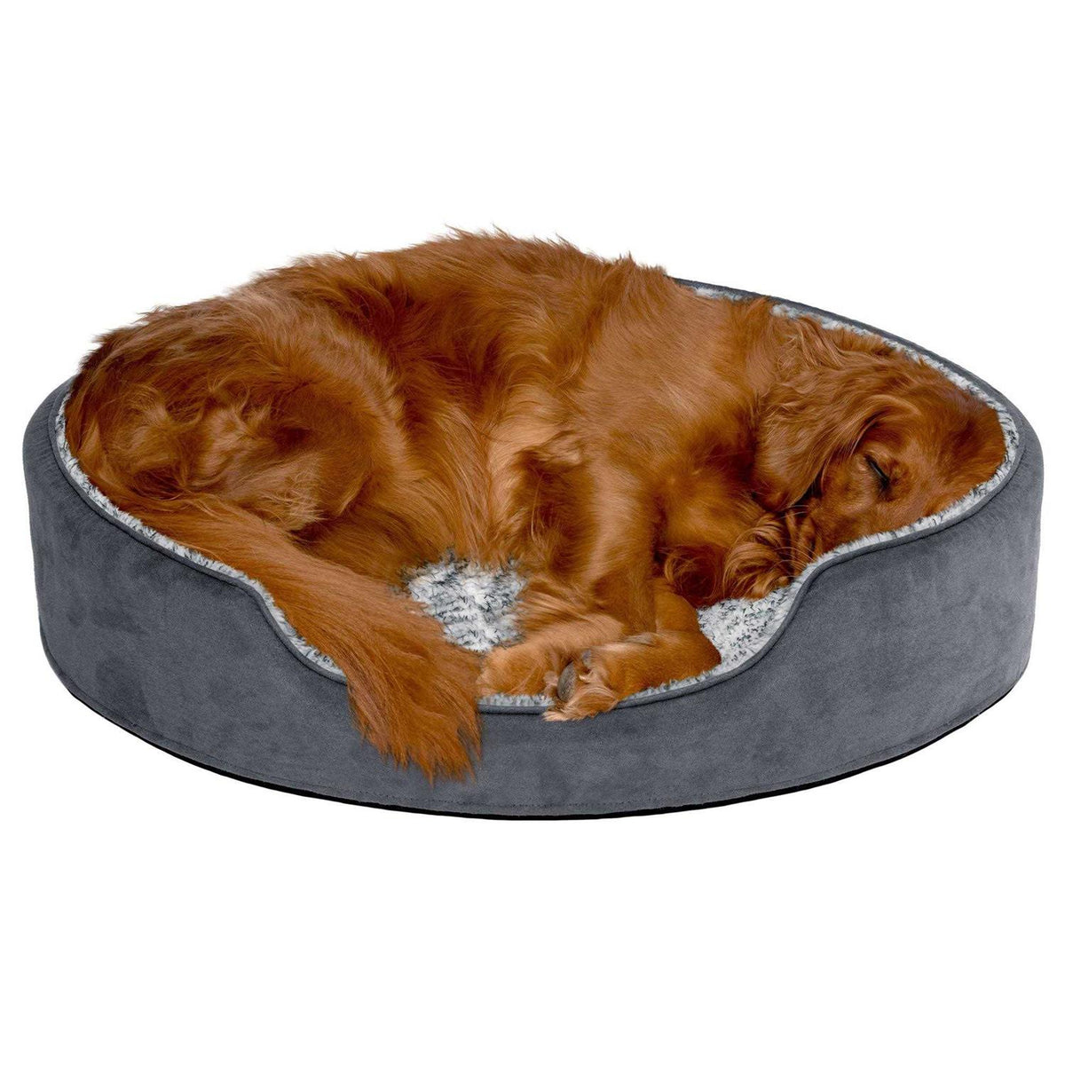 Two-Tone Fur & Suede Oval Dog Bed B45862