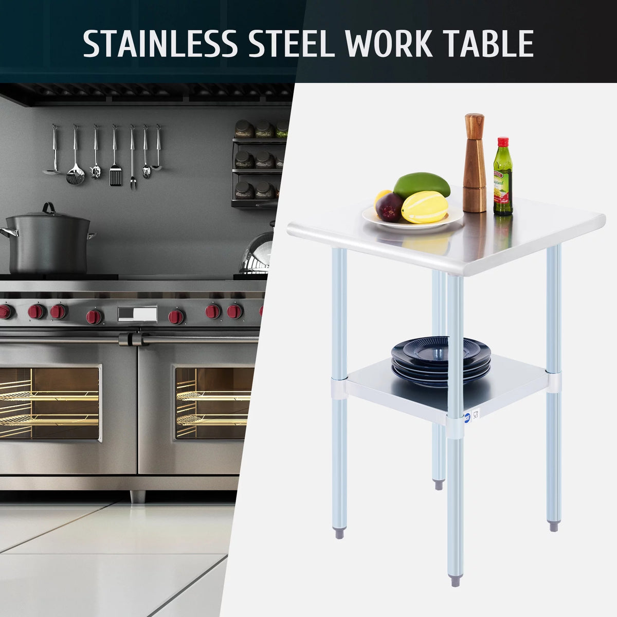Stainless Steel Prep Table with Adjustable Shelf 24x24 Inch A646