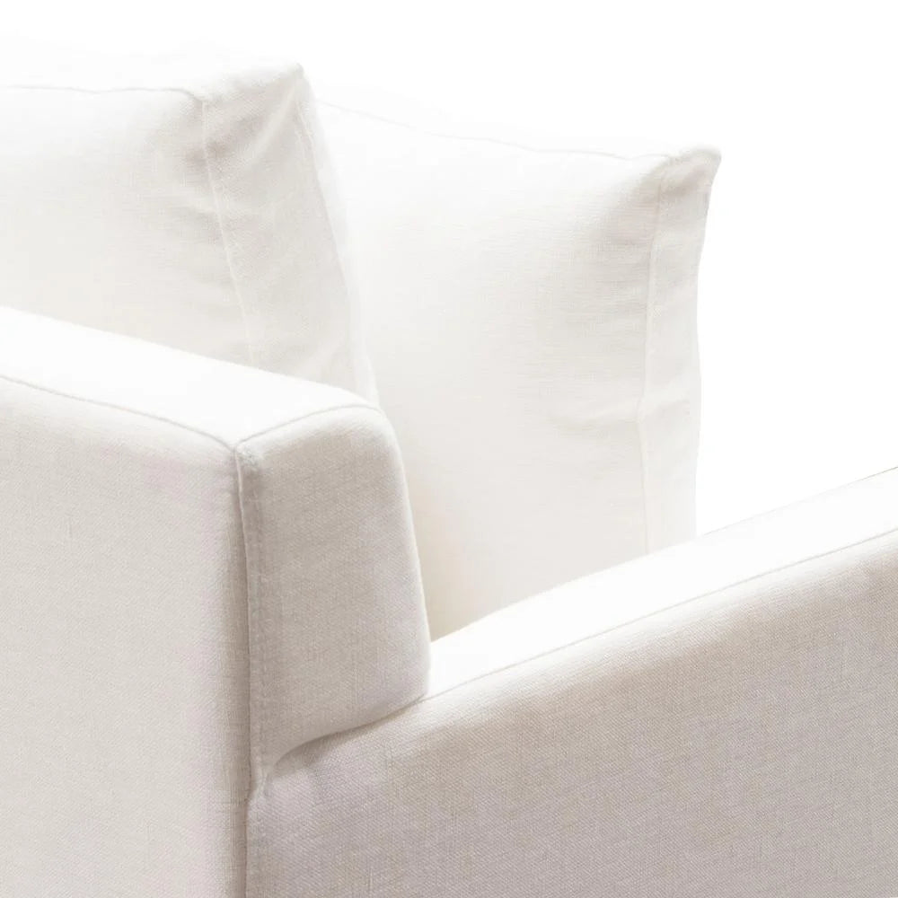 White Linen Sofa with Polished Silver Metal Leg T958