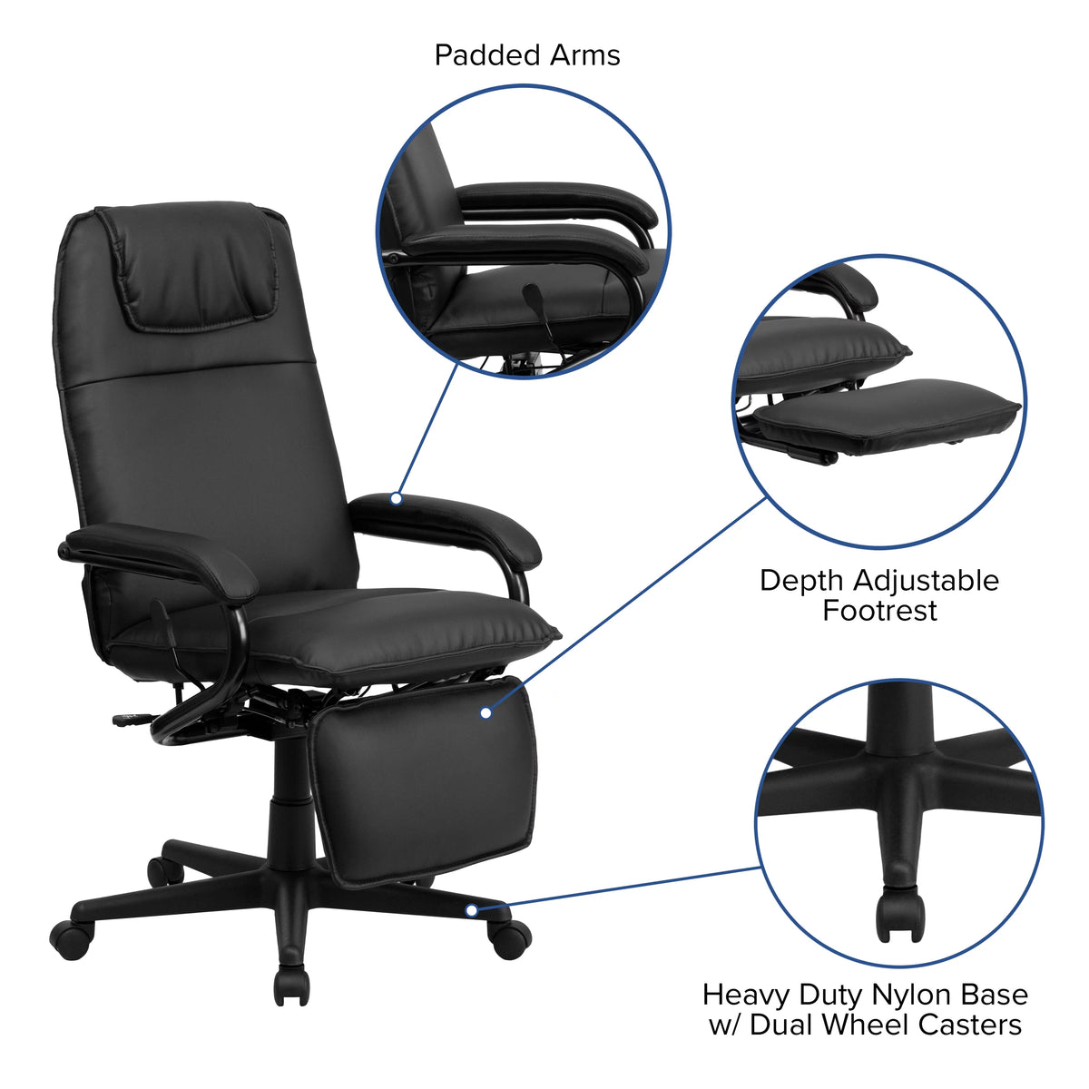 High Back Black LeatherSoft Executive Reclining Ergonomic Swivel Office Chair with Arms M229644