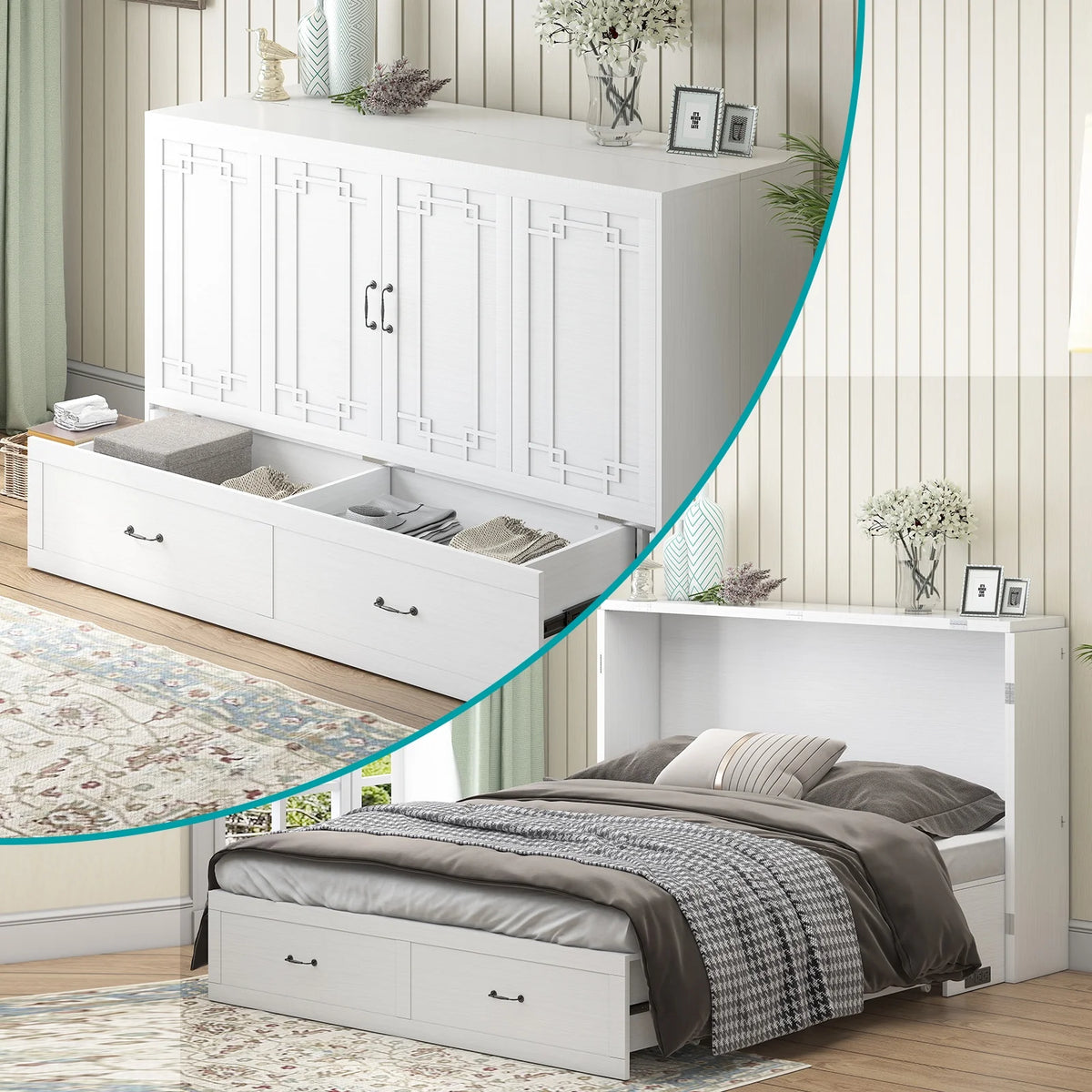Queen Size Murphy Bed Chest with Foam Mattress X630348