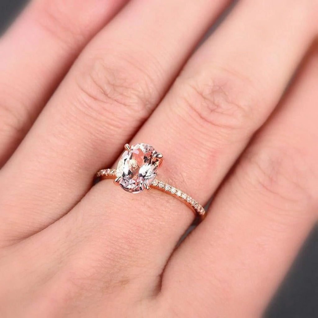 1.75 Carat 8X6mm Oval Cut Morganite And Diamond Moissanite Engagement Ring With 18K Rose Gold Plating S992835