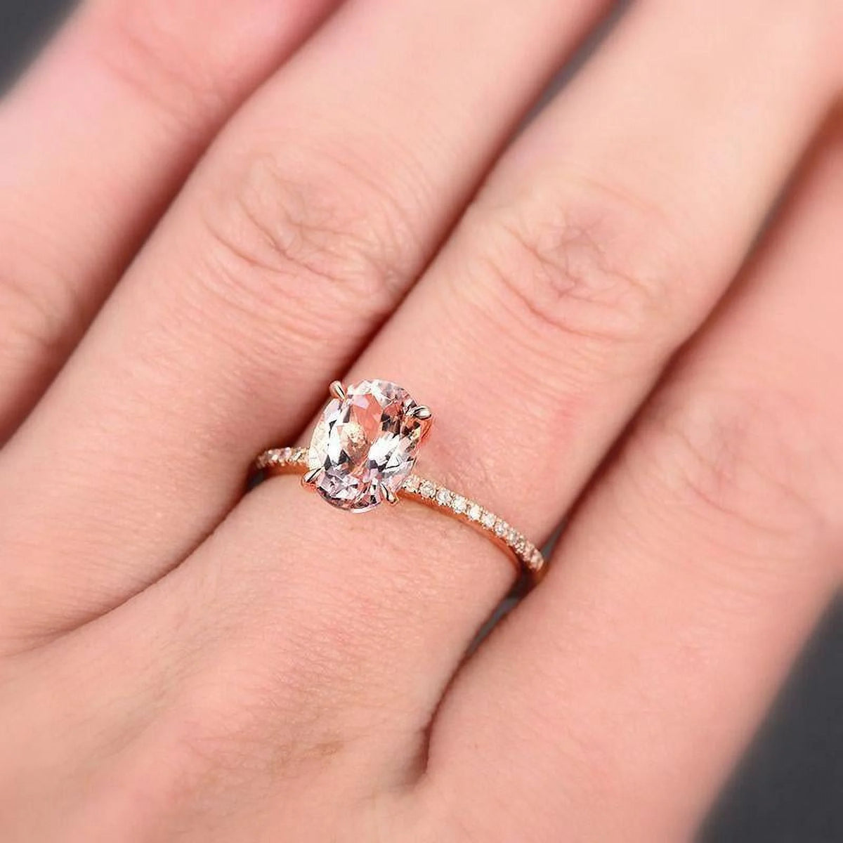 1.75 Carat 8X6mm Oval Cut Morganite And Diamond Moissanite Engagement Ring With 18K Rose Gold Plating S992835