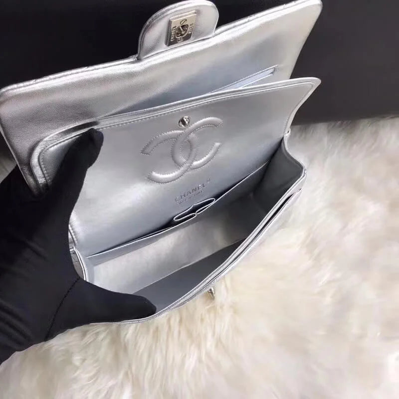 Silver Medium Size Lambskin Leather Flap Bag H921063