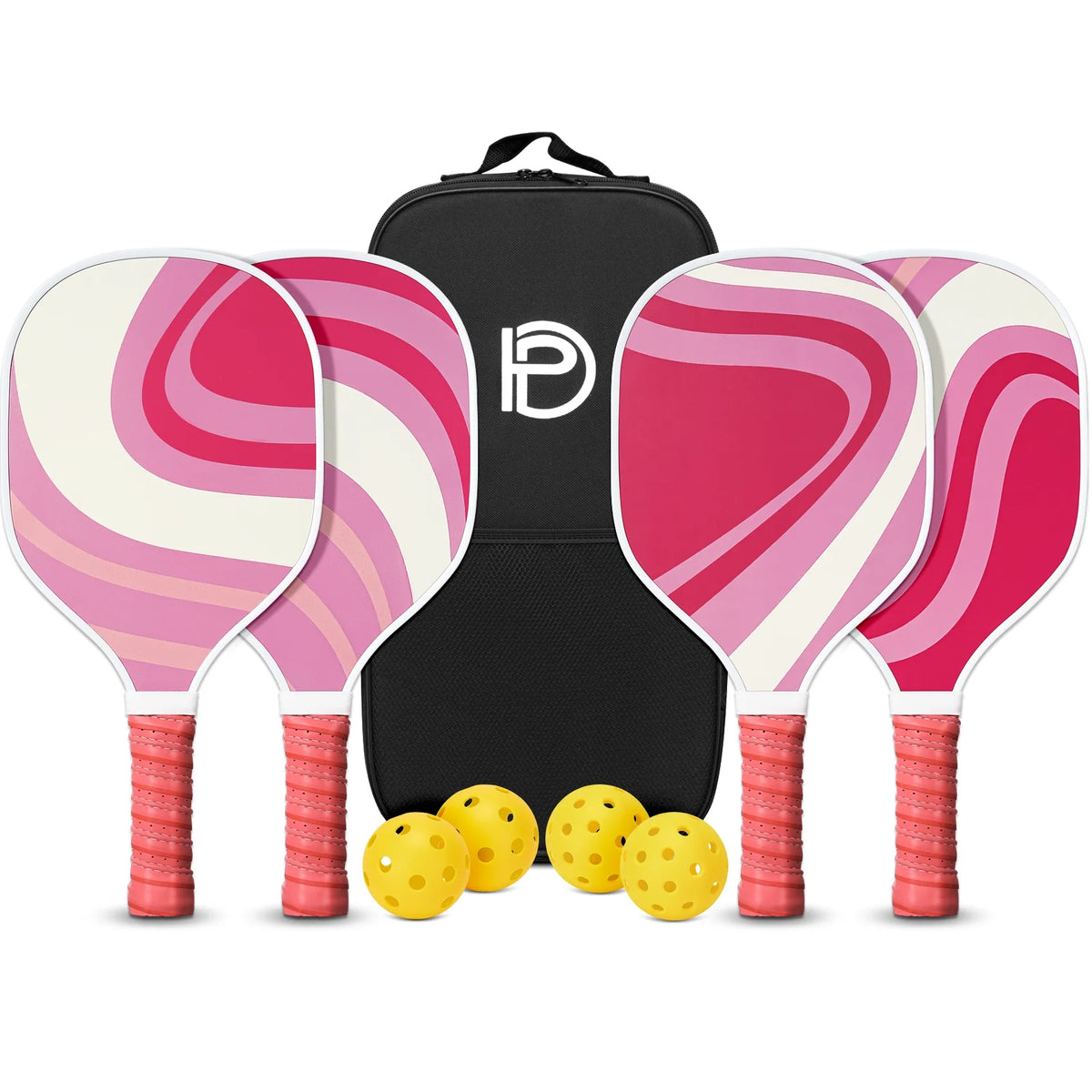 Set of 4 Wooden Pickleball Paddles with Balls and Bag Q39480