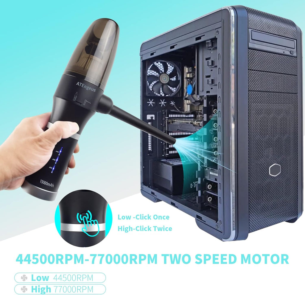 3 in1 Compressed Air Duster & Vacuum, 77000 RPM Cordless, 15000mAh, 2 Speeds, Detachable Battery J194205