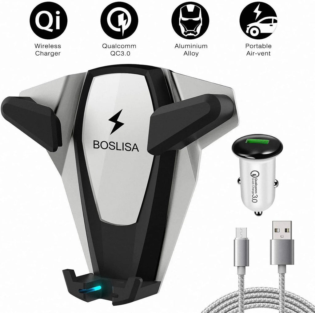 Wireless Charging Car Vent Cellphone Mount Silver J669205
