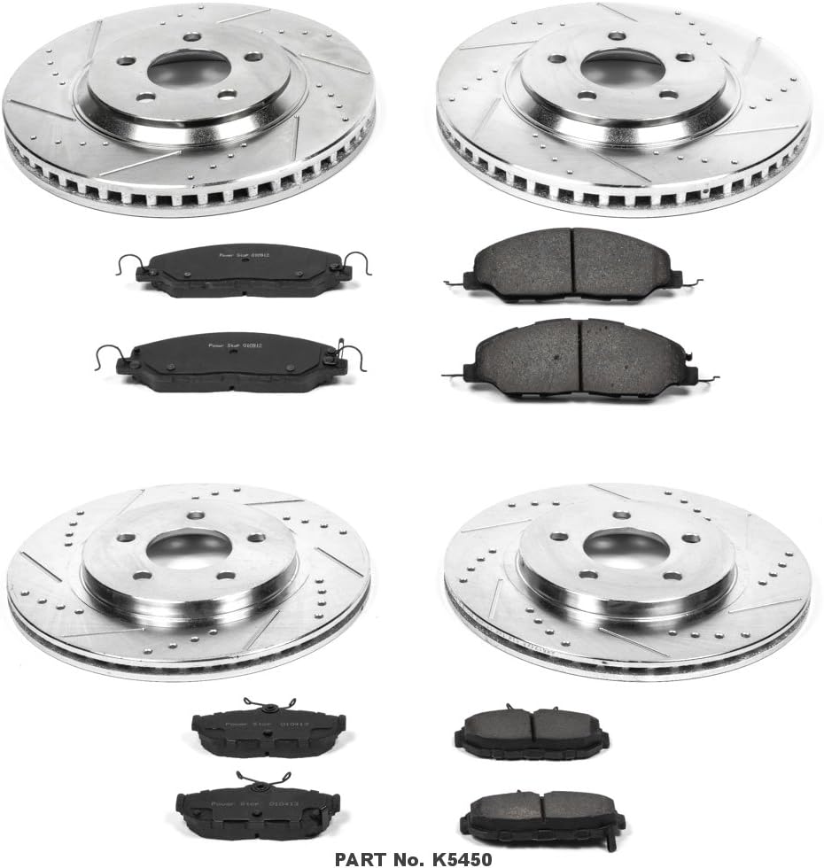Front and Rear Carbon Fiber Brake Pads with Drilled & Slotted Brake Rotors Kit I117