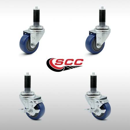 3.5 inch Blue Poly Swivel Expanding Stem Caster Set 2 Brake Z684071