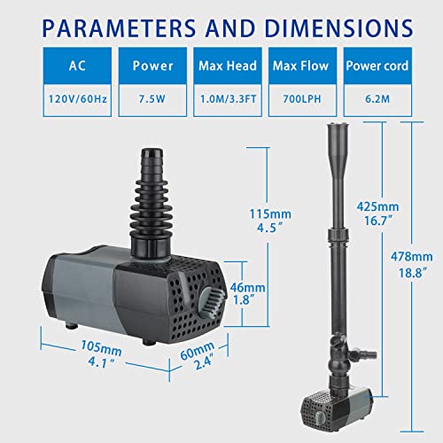 185GPH Submersible Fountain Pump with Fountain Kits S8678