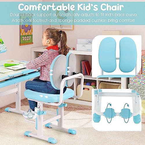 Pink Height-Adjustable Kids Desk and Chair Set with Tiltable Desktop J153214