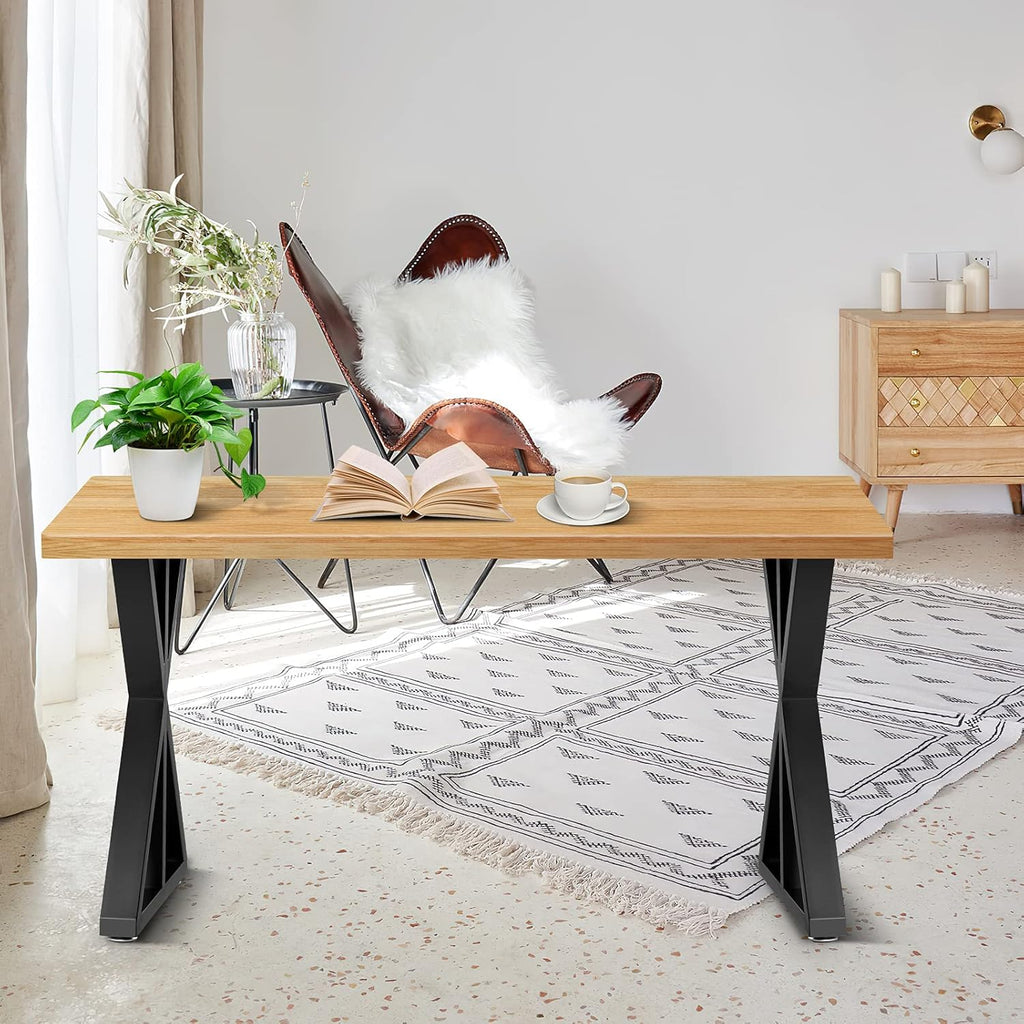 Metal Table Legs X Shape Set of 2 Black Cast Iron H480