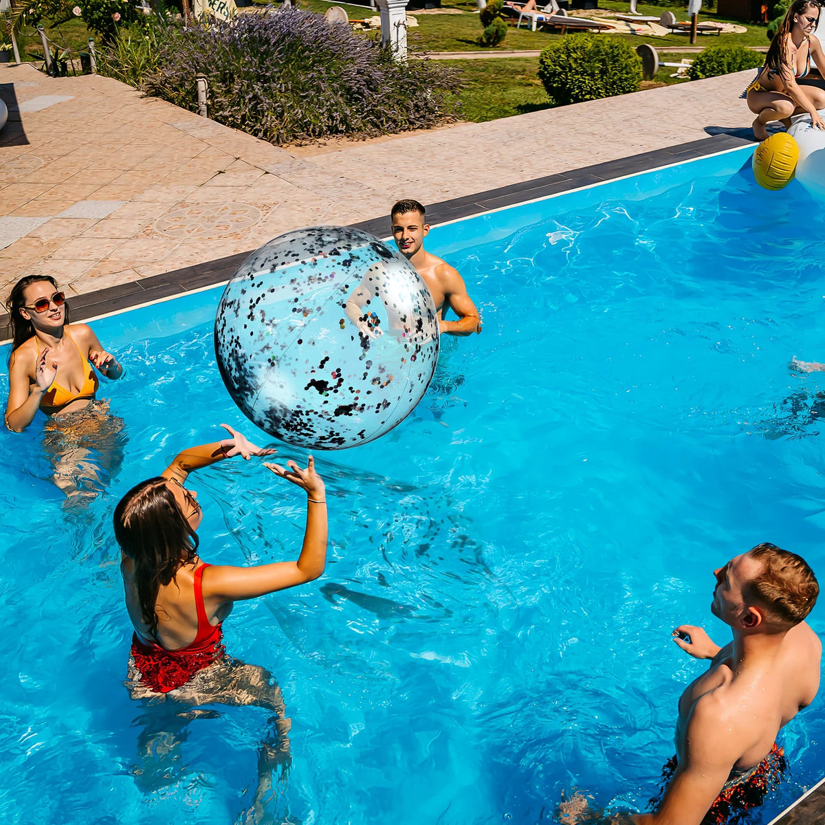 2 Pcs Glitter Confetti Inflatable Beach Balls with Air Pump F6041