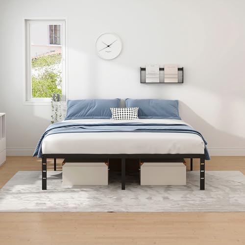 Full Size 18 Inch Black Metal Bed Frame with Storage B5482