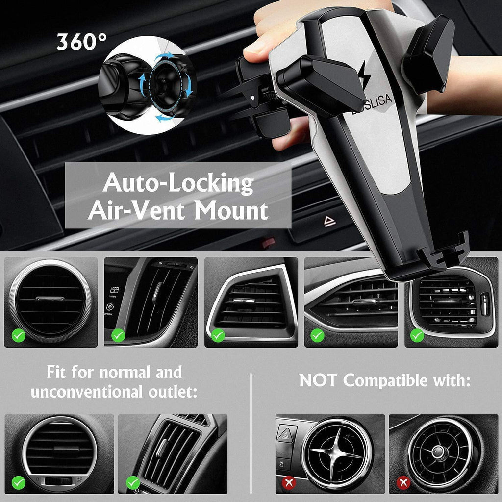 Wireless Charging Car Vent Cellphone Mount Silver J669205