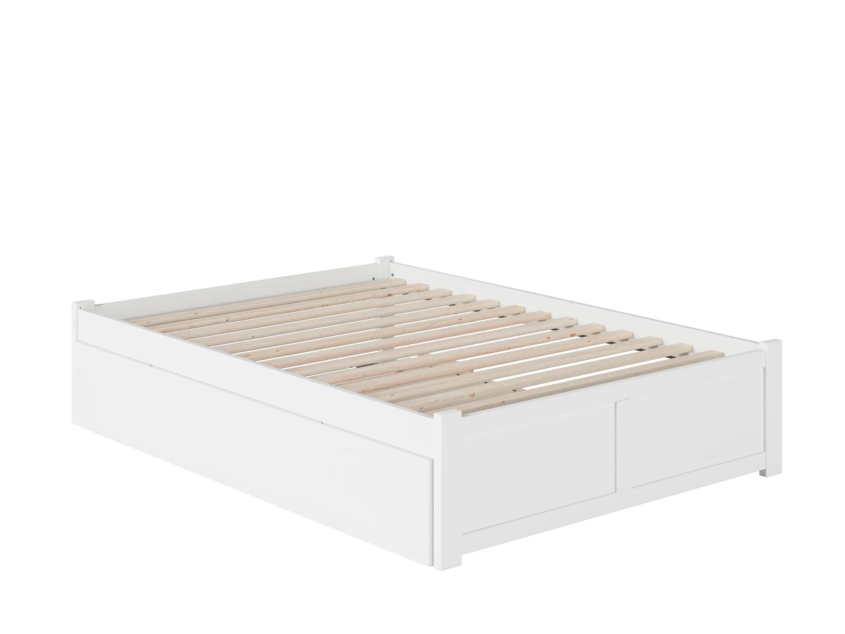 White Full Platform Bed with Trundle C18219