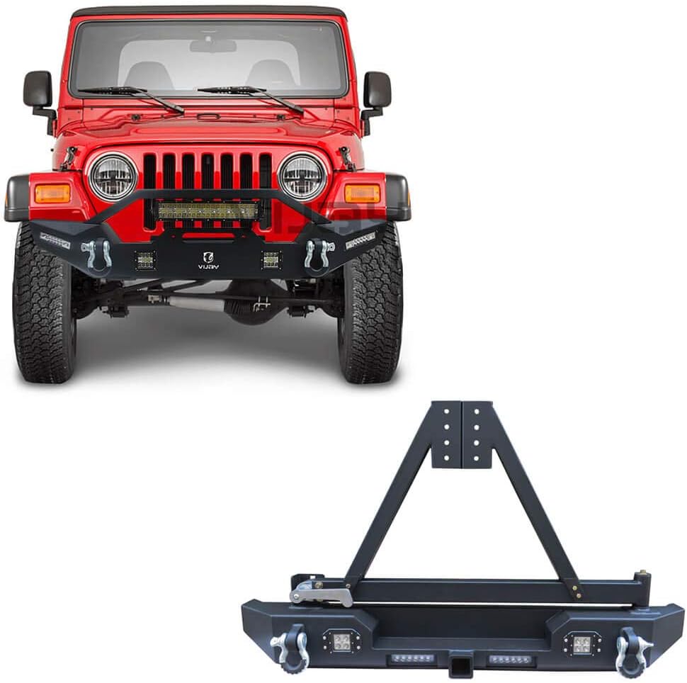 Front and Rear Bumper with Textured Black LED Lights Winch Plate Tire Carrier I89923