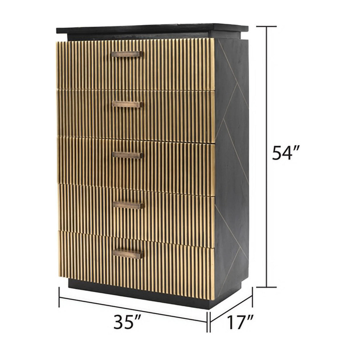 5-Drawer Wood Chest in Black/Gold T5702