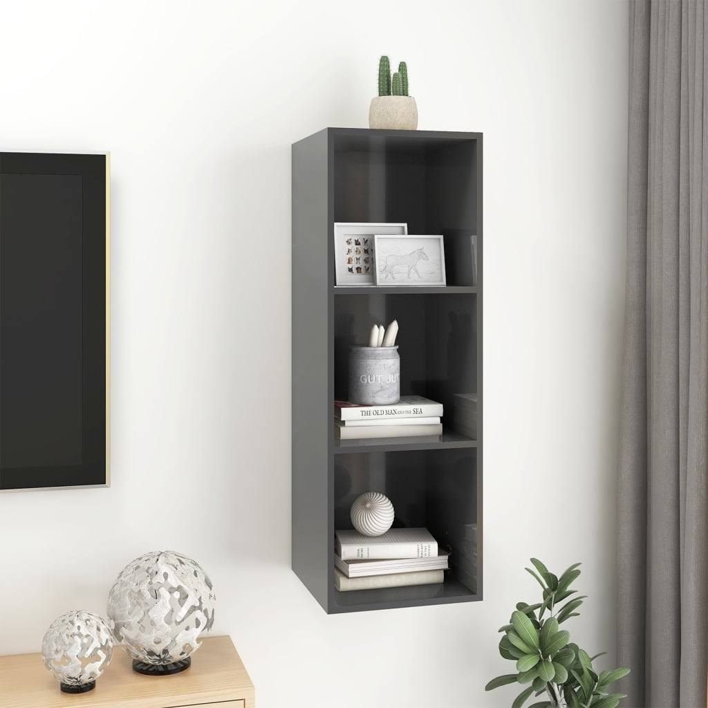 High Gloss Gray Wall-Mounted TV Cabinet Chipboard S57280