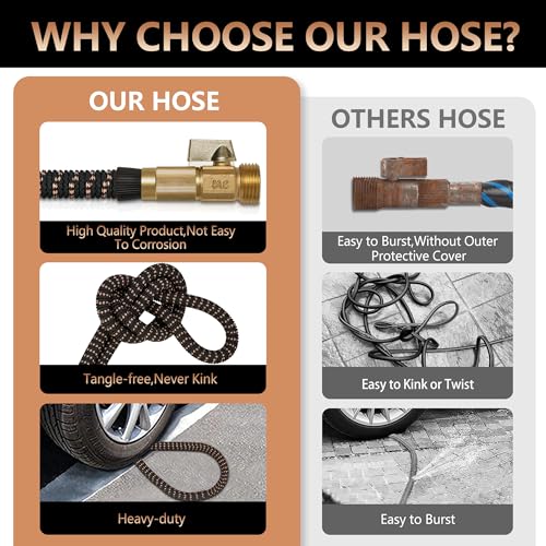 50 ft Expandable Garden Hose with 10 Functions Spray Nozzle, 3/4" Solid Brass Connector M2972