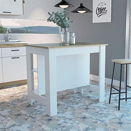 Kitchen Island with White Base and Light Oak Top S3631